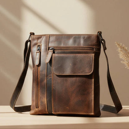 Greenwood Leather Cross Body Bag. Premium Full-Grain Leather Handbag with Multiple Pockets