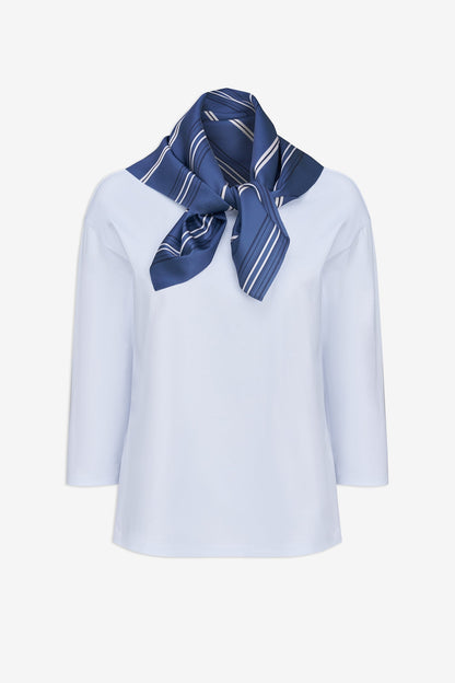 Women's Crew-Neck Top, 3/4 Sleeves & Removable Printed Satin Scarf