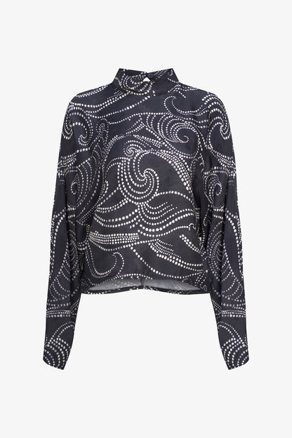 Women's Printed Woven Mock-Neck Caftan Top with Long Sleeves