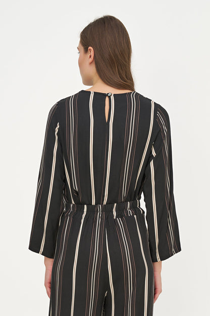 Women's Printed Woven Top with Long Sleeves & Chest Cutout Detail