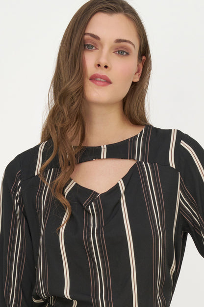 Women's Printed Woven Top with Long Sleeves & Chest Cutout Detail