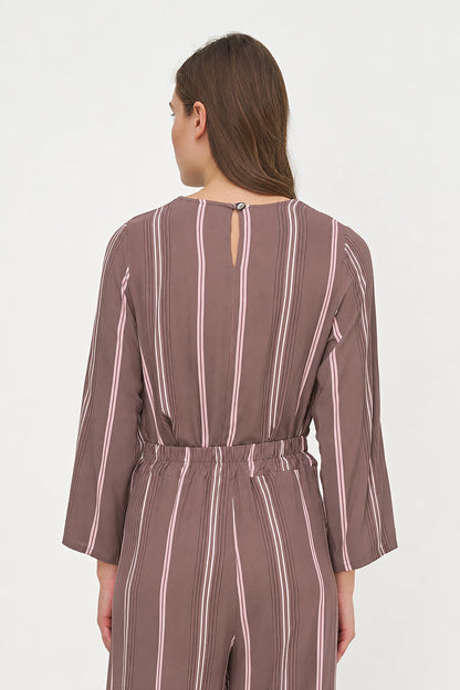Women's Printed Woven Top with Long Sleeves & Chest Cutout Detail