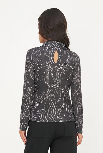 Women's Printed Knit Cowl-Neck Top with Long Sleeves