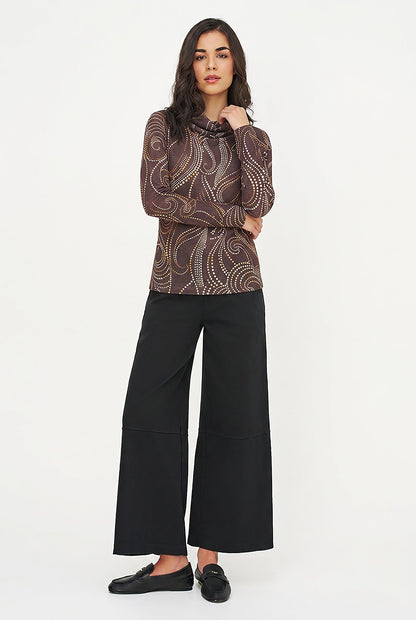 Women's Printed Knit Cowl-Neck Top with Long Sleeves