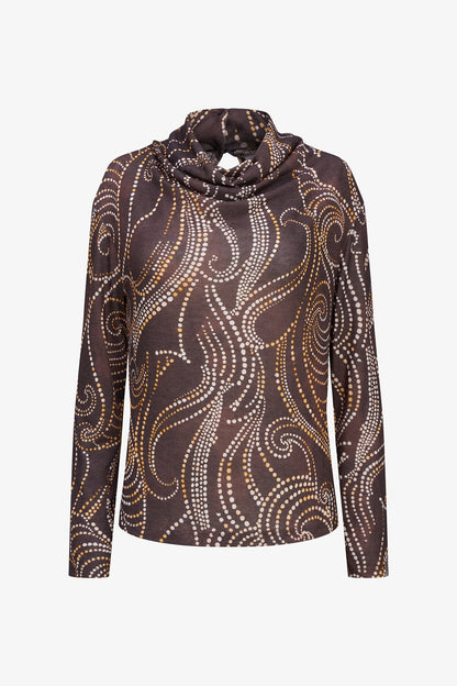 Women's Printed Knit Cowl-Neck Top with Long Sleeves