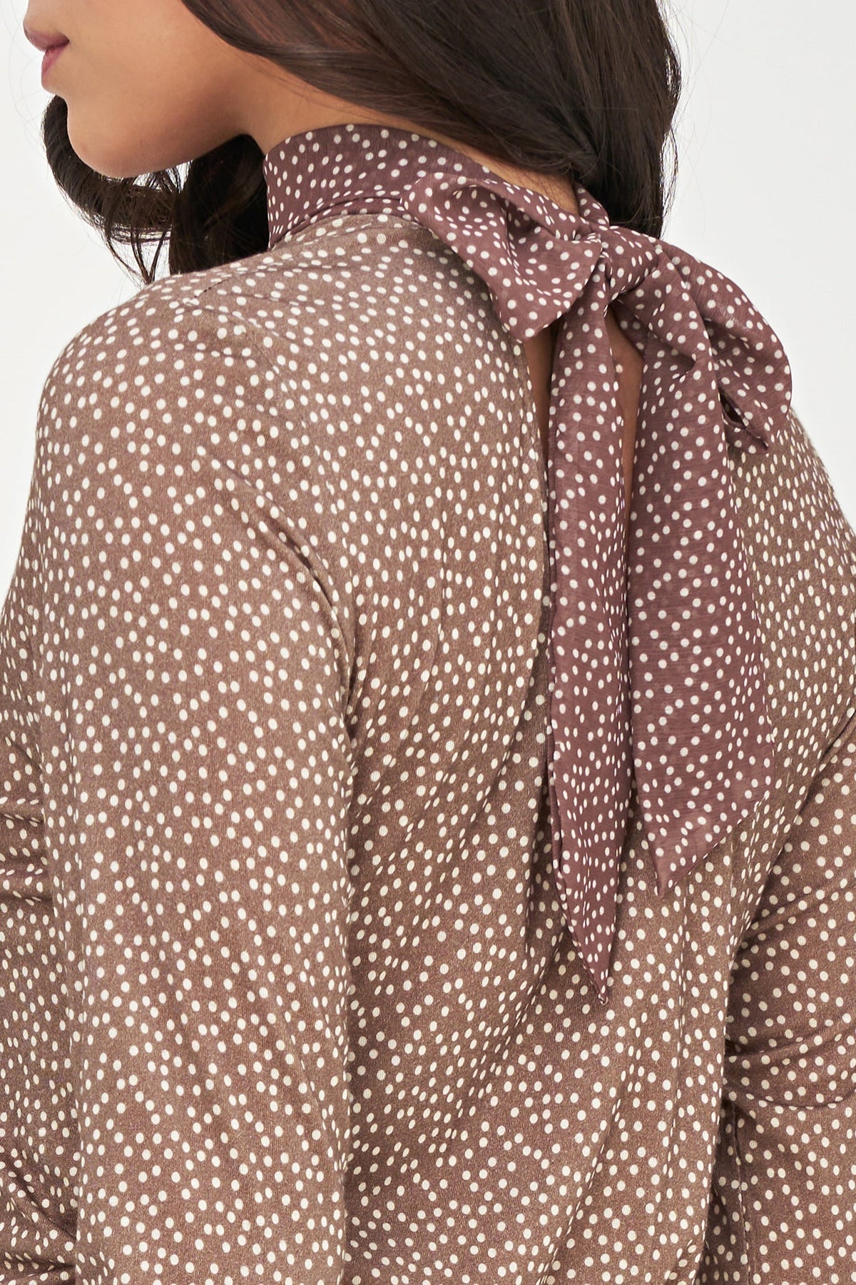 Women's Soft Printed Knit Top, Long Sleeves & Tie-Back Scarf Collar