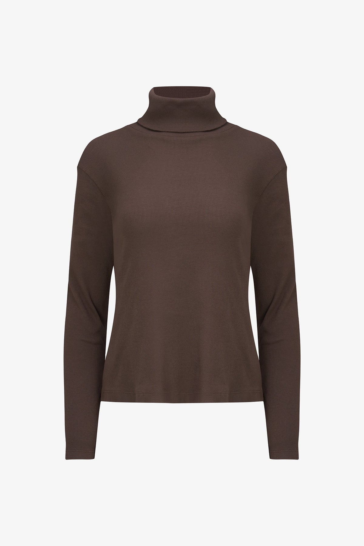 Women's Classic Rib-Knit Turtleneck Top with Long Sleeves
