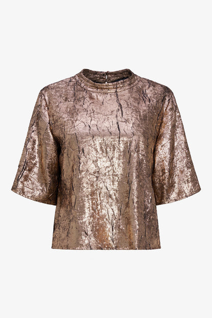 Women's Woven Mock-Neck Top with Elbow-Length Sleeves
