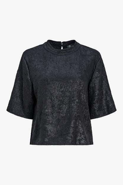 Women's Woven Mock-Neck Top with Elbow-Length Sleeves