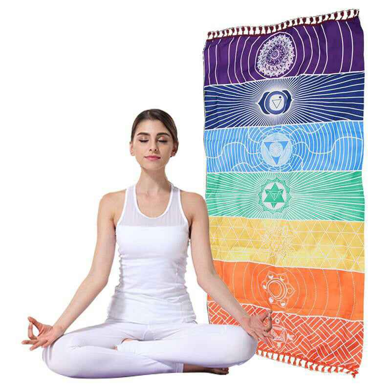 Printed Bath Towel Tassel Yoga Mat – Colorful Multi-Purpose Fitness Towel