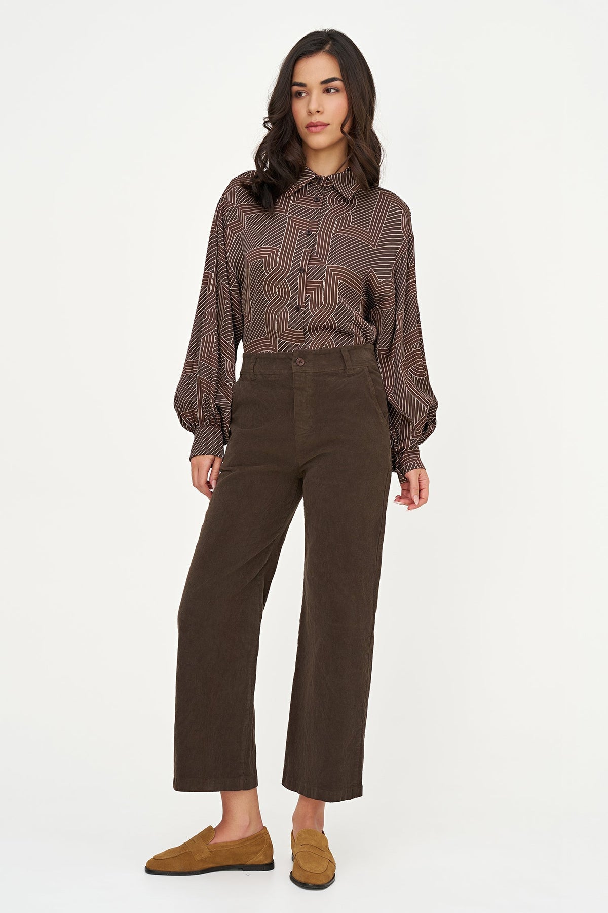 Women's Corduroy Zip-Up Bootcut Pants with Side Pockets