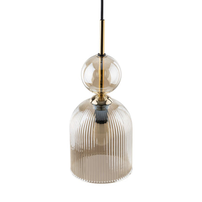 SOPHIA Cognac Ribbed Glass Bell Mini Pendant for Kitchen Island