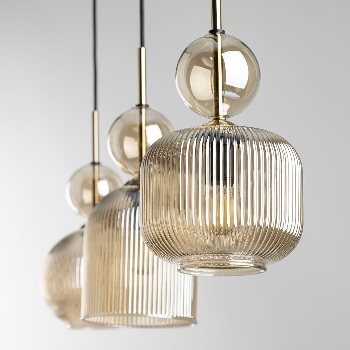 SOPHIA Cognac Ribbed Glass 3-Light Linear Pendant for Dining, Living Room & Kitchen