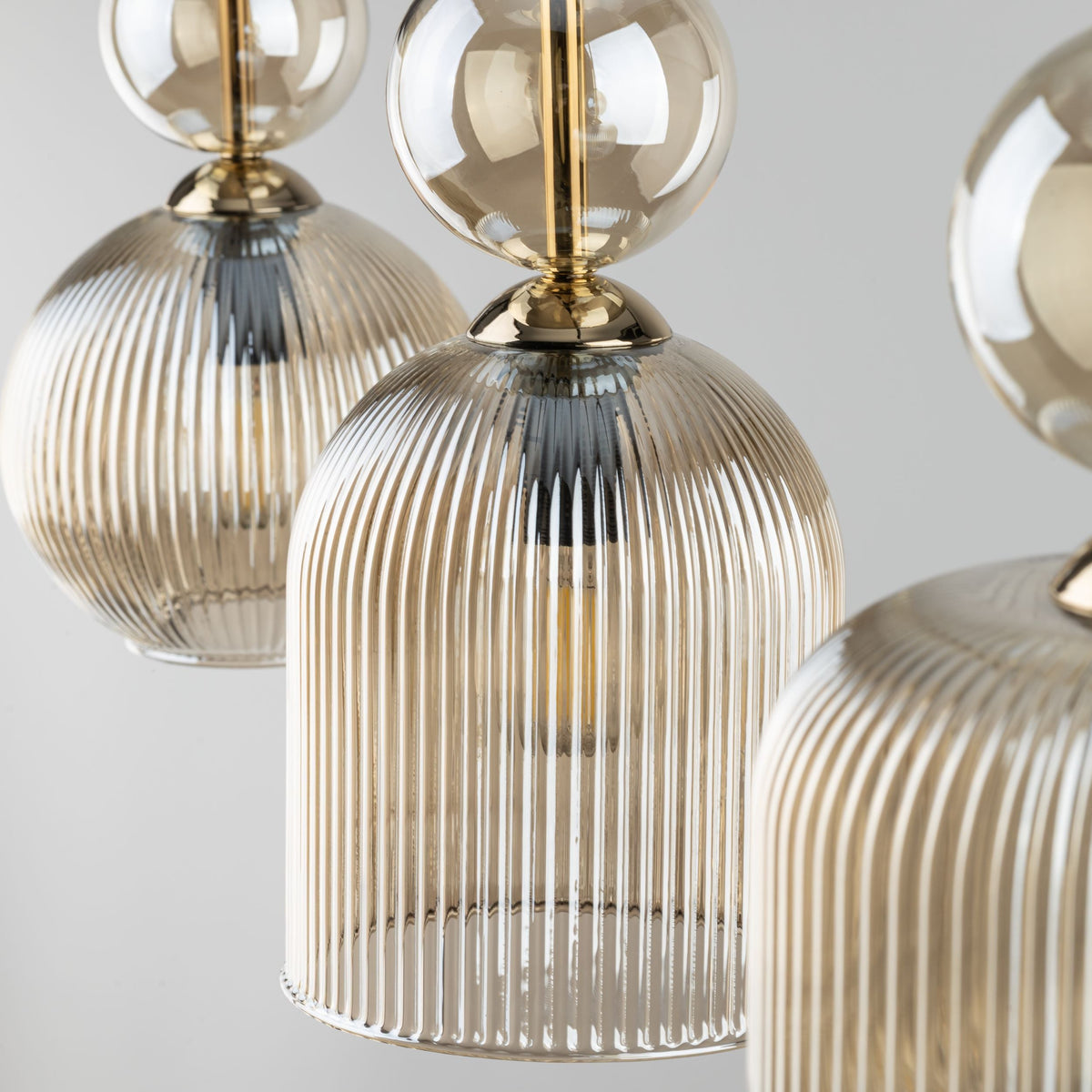 SOPHIA Cognac Ribbed Glass 3-Light Linear Pendant for Dining, Living Room & Kitchen