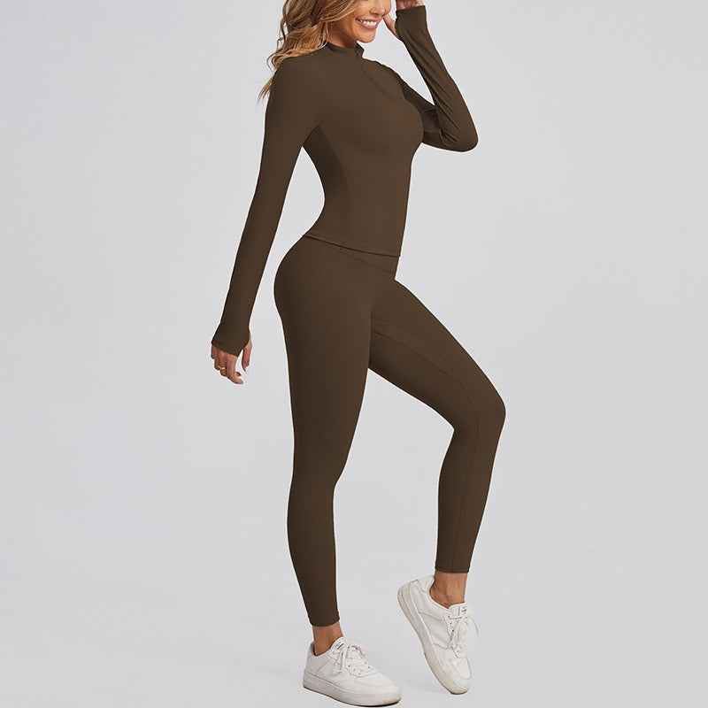 Women’s Solid-Color Zipper Workout Set – Tight-Fit Pilates & Yoga Activewear