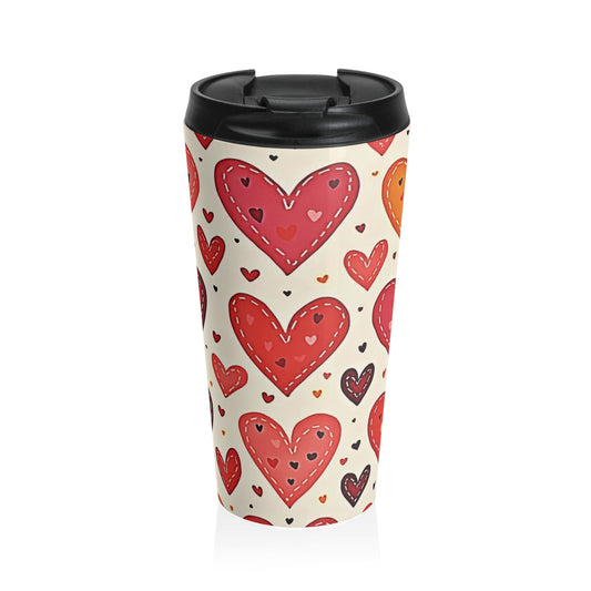 Hand Drawn Hearts Stainless Steel Travel Mug | Valentine Pattern - AURABAGS SHOP