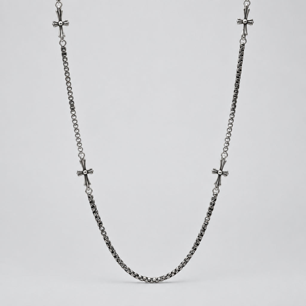 Men’s Oxidized Stainless Steel Round Link Chain and Crosses Biker Jewelry