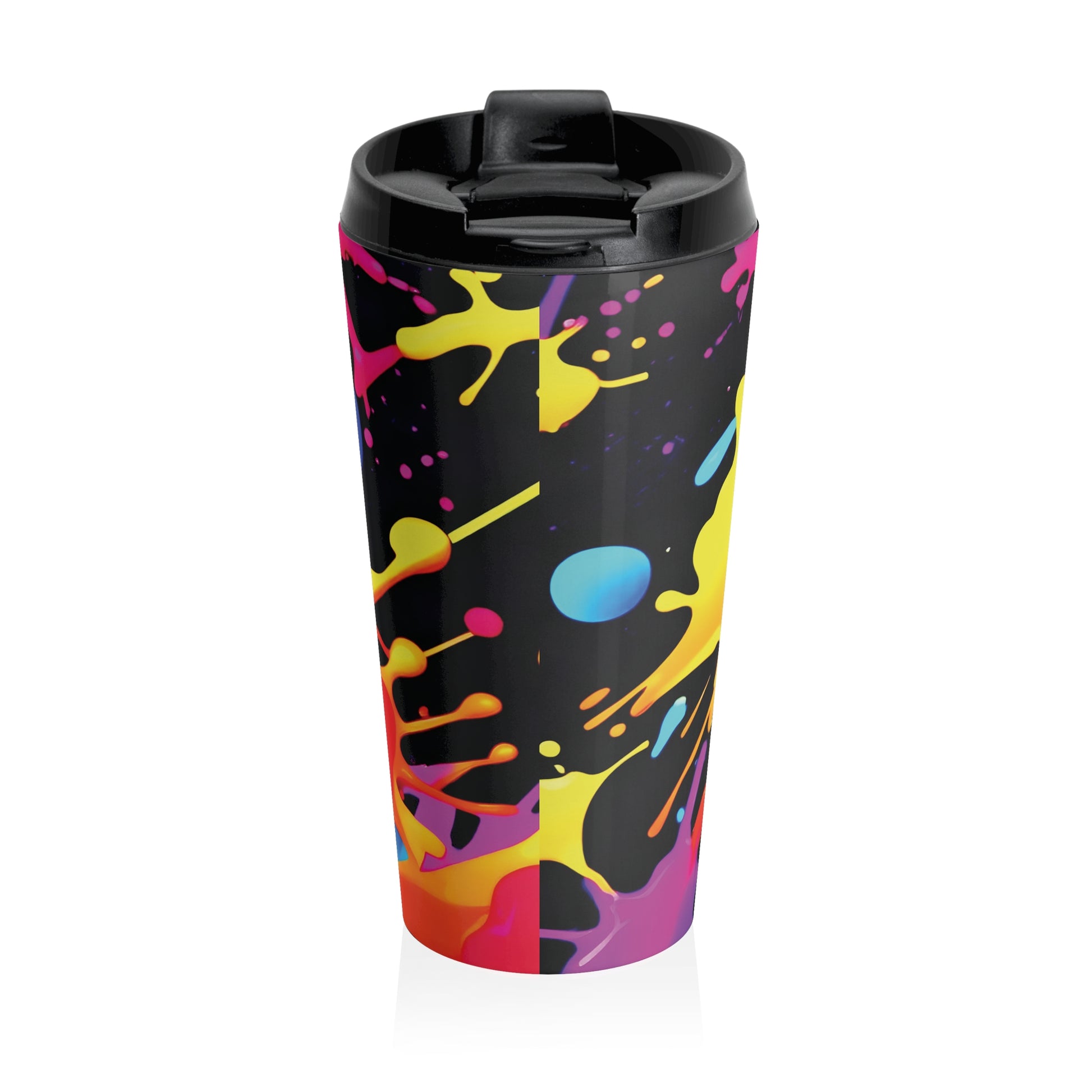 Neon Paint Splatter Stainless Steel Travel Mug | Colorful Splash Tumbler - AURABAGS SHOP