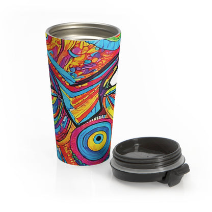 Colorful Abstract Face Travel Mug — Vibrant Psychedelic Stainless Steel Tumbler - AURABAGS SHOP