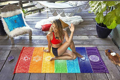 Printed Bath Towel Tassel Yoga Mat – Colorful Multi-Purpose Fitness Towel