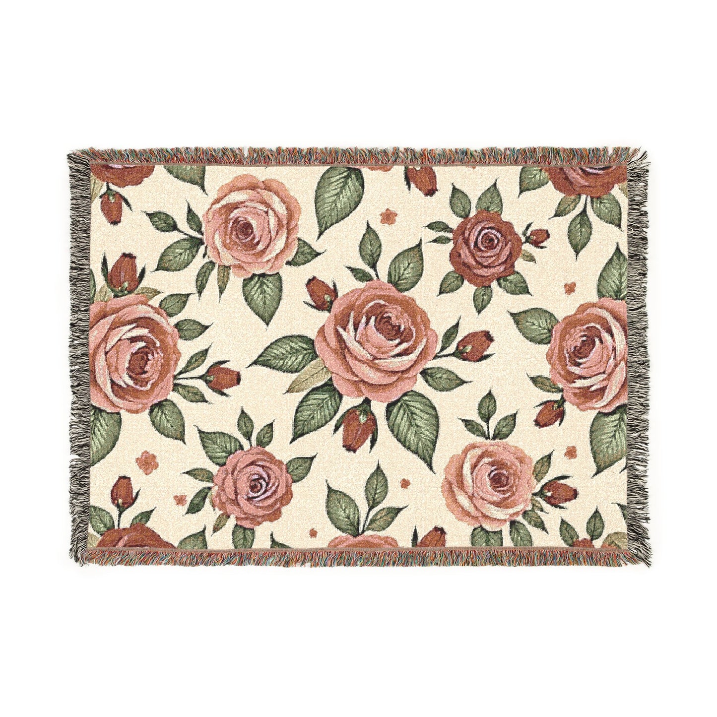 Floral Woven Blanket — Vintage Rose Throw for Living Room & Bedroom
