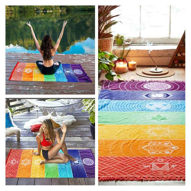 Printed Bath Towel Tassel Yoga Mat – Colorful Multi-Purpose Fitness Towel