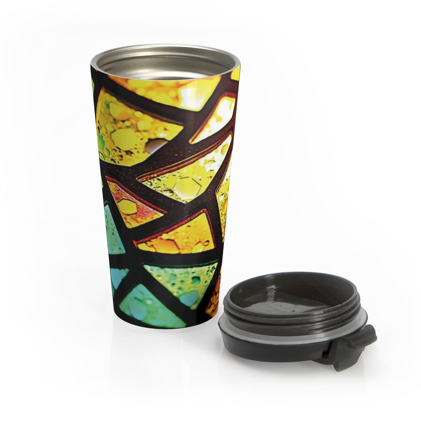 Stainless Steel Travel Mug — Rainbow Stained Glass Mosaic Insulated Tumbler - AURABAGS SHOP