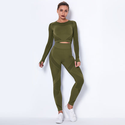 Women’s Seamless Knitted Long-Sleeve Yoga Set – Absorbent Workout Activewear