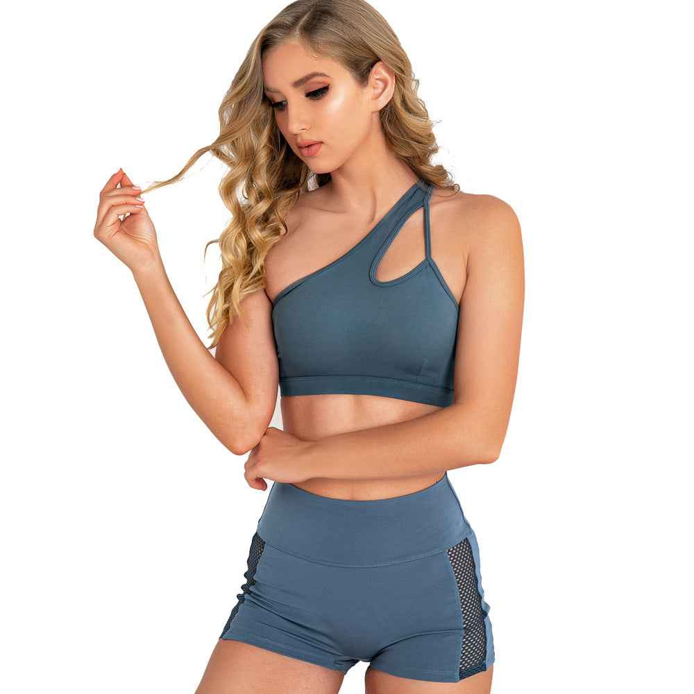 Women’s Yoga Clothing Set – Sexy Back Fitness Sports Bra & Peach Hip Shorts