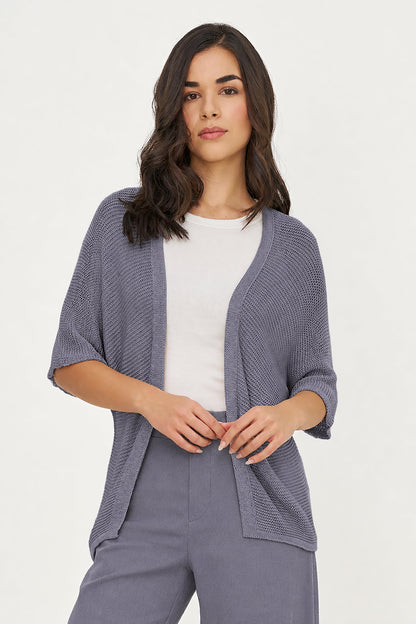 Women's Knit Open Cardigan with Elbow-Length Sleeves