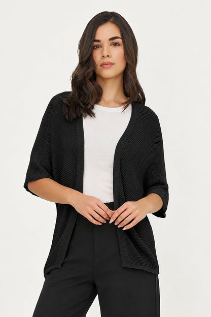 Women's Knit Open Cardigan with Elbow-Length Sleeves