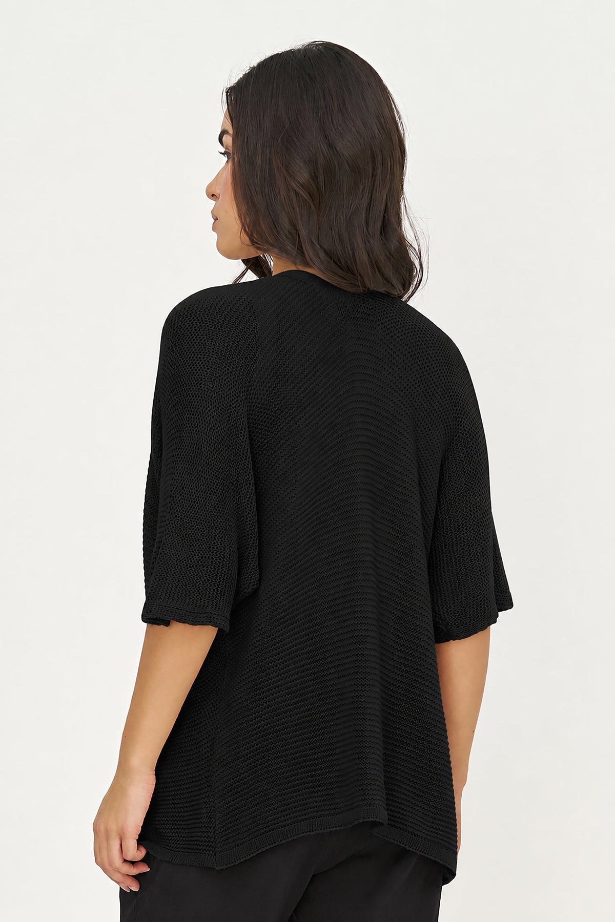 Women's Knit Open Cardigan with Elbow-Length Sleeves