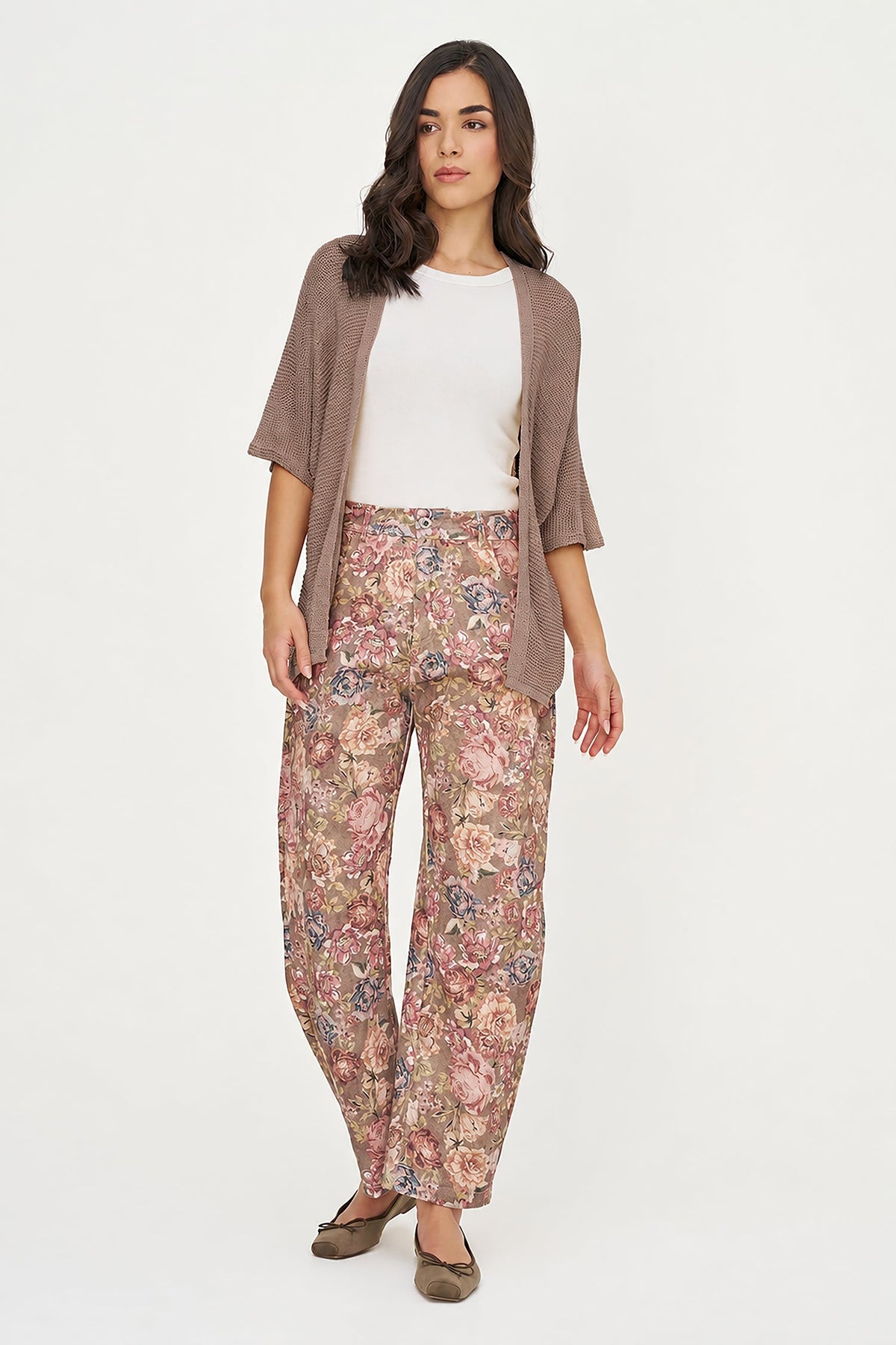 Women's Knit Open Cardigan with Elbow-Length Sleeves