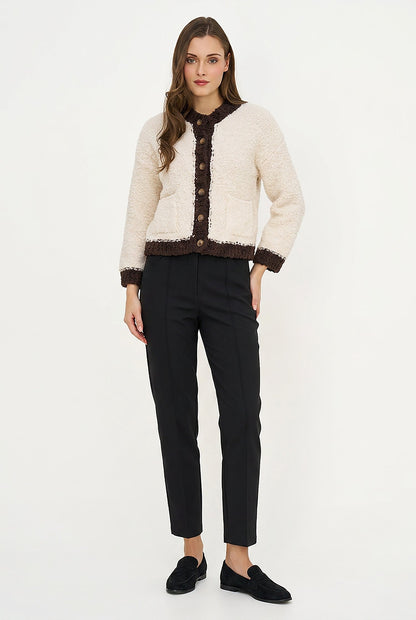 Women's Color-Block Button-Down Cardigan, Long Sleeves & Patch Pockets