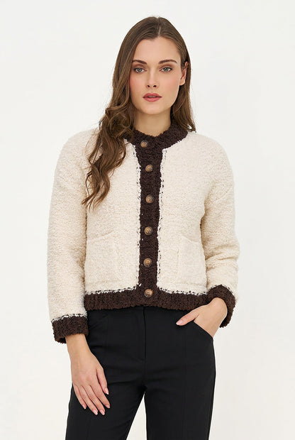Women's Color-Block Button-Down Cardigan, Long Sleeves & Patch Pockets