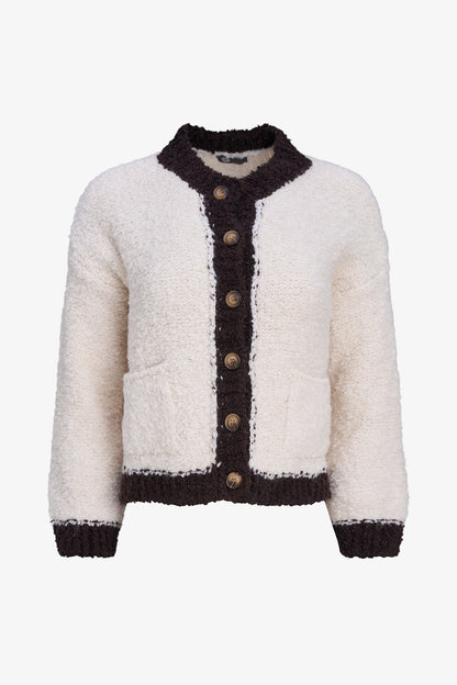 Women's Color-Block Button-Down Cardigan, Long Sleeves & Patch Pockets