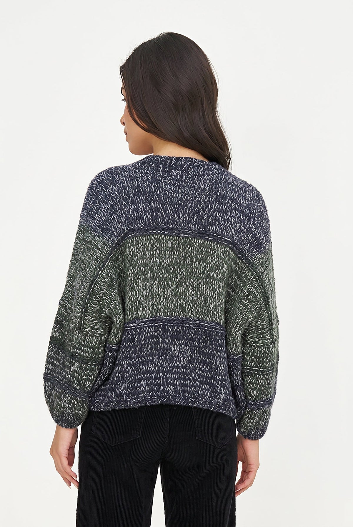 Women's Knit Color-Block Open Cardigan with Long Sleeves