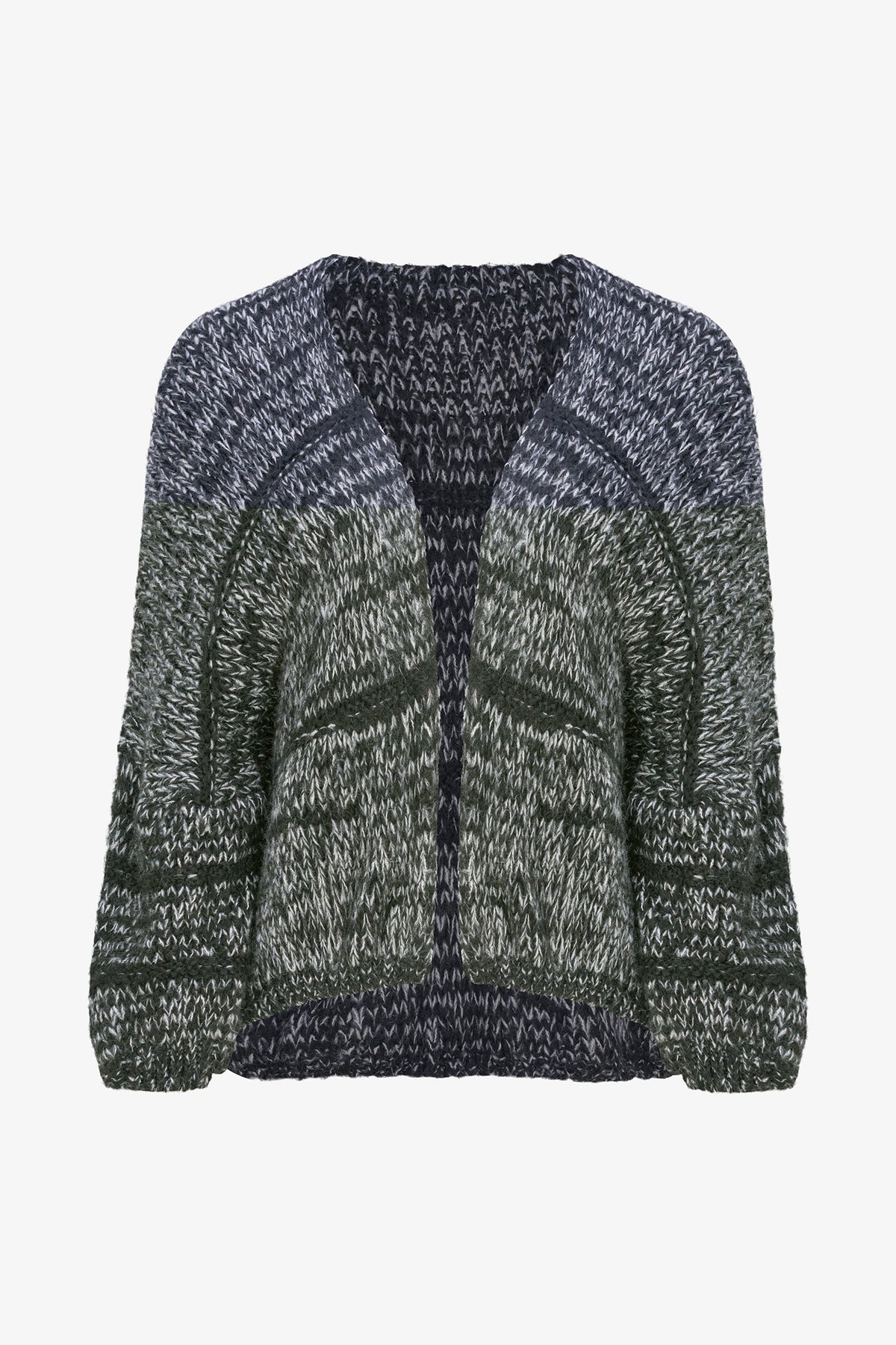 Women's Knit Color-Block Open Cardigan with Long Sleeves
