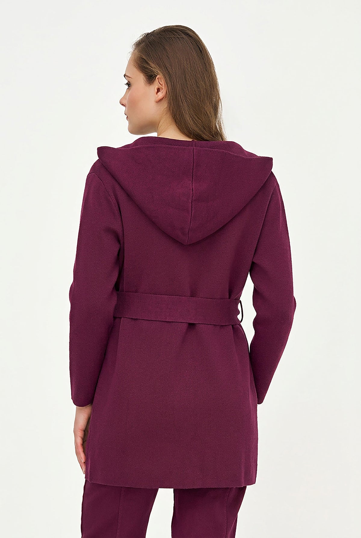Women's Hooded Cardigan, Long Sleeves, Patch Pockets & Removable Belt