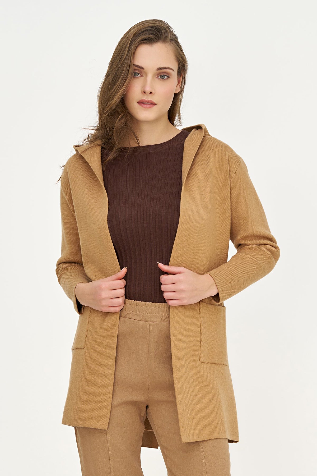 Women's Hooded Cardigan, Long Sleeves, Patch Pockets & Removable Belt