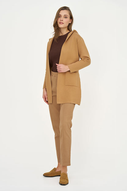 Women's Hooded Cardigan, Long Sleeves, Patch Pockets & Removable Belt