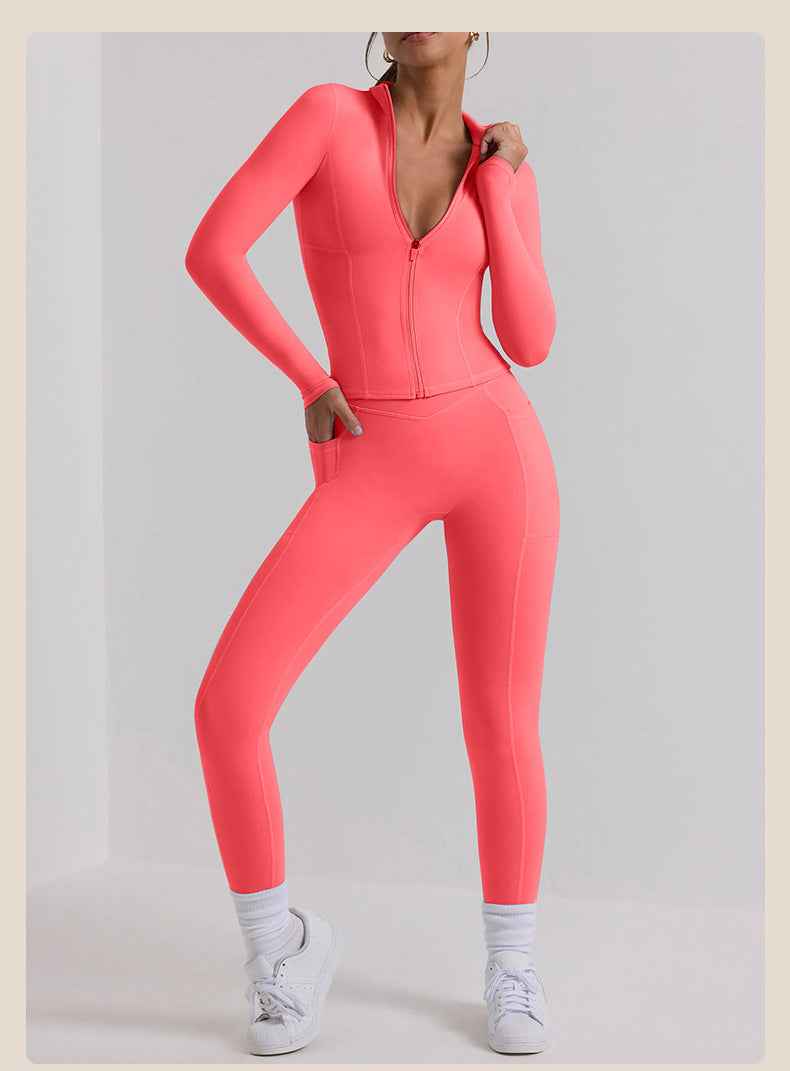 Women’s Long-Sleeve Yoga Workout Set – Top & Trousers Exercise Outfit