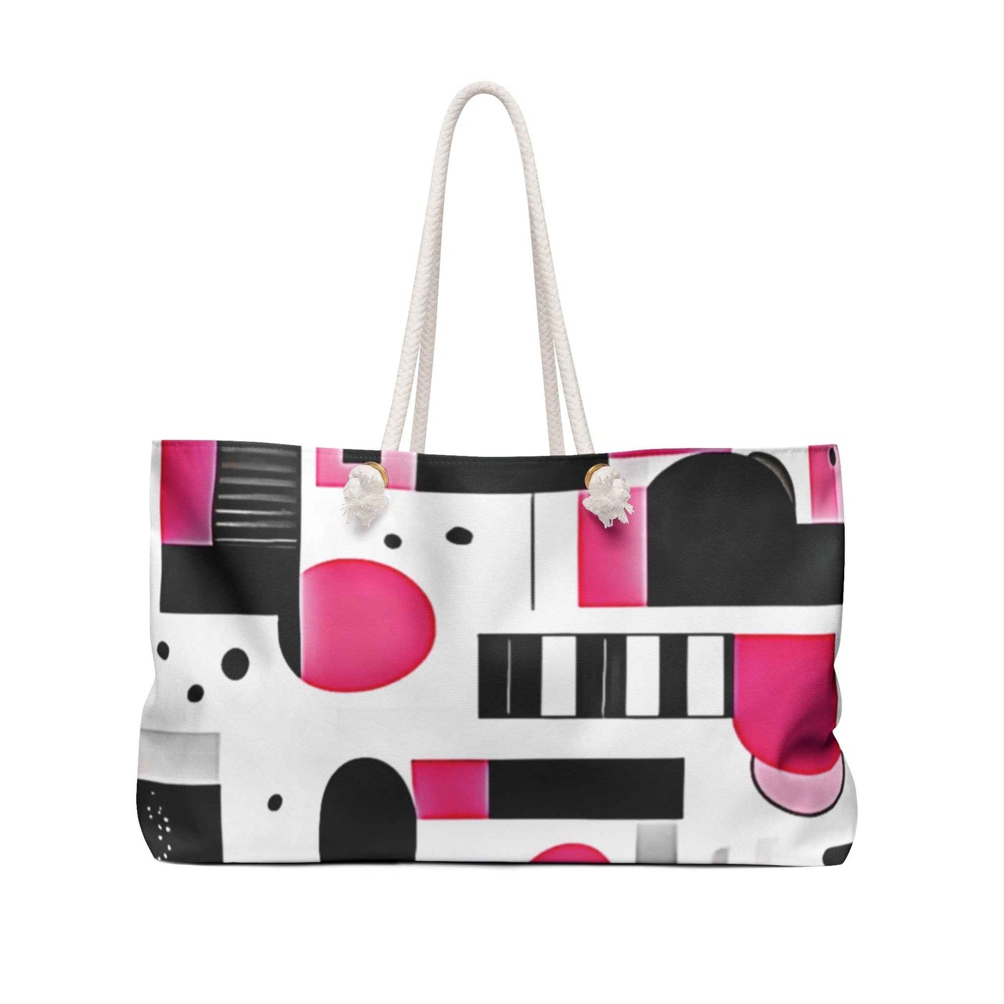 Pink Black Geometric Weekender Bag | Abstract Shapes Large Tote Bag