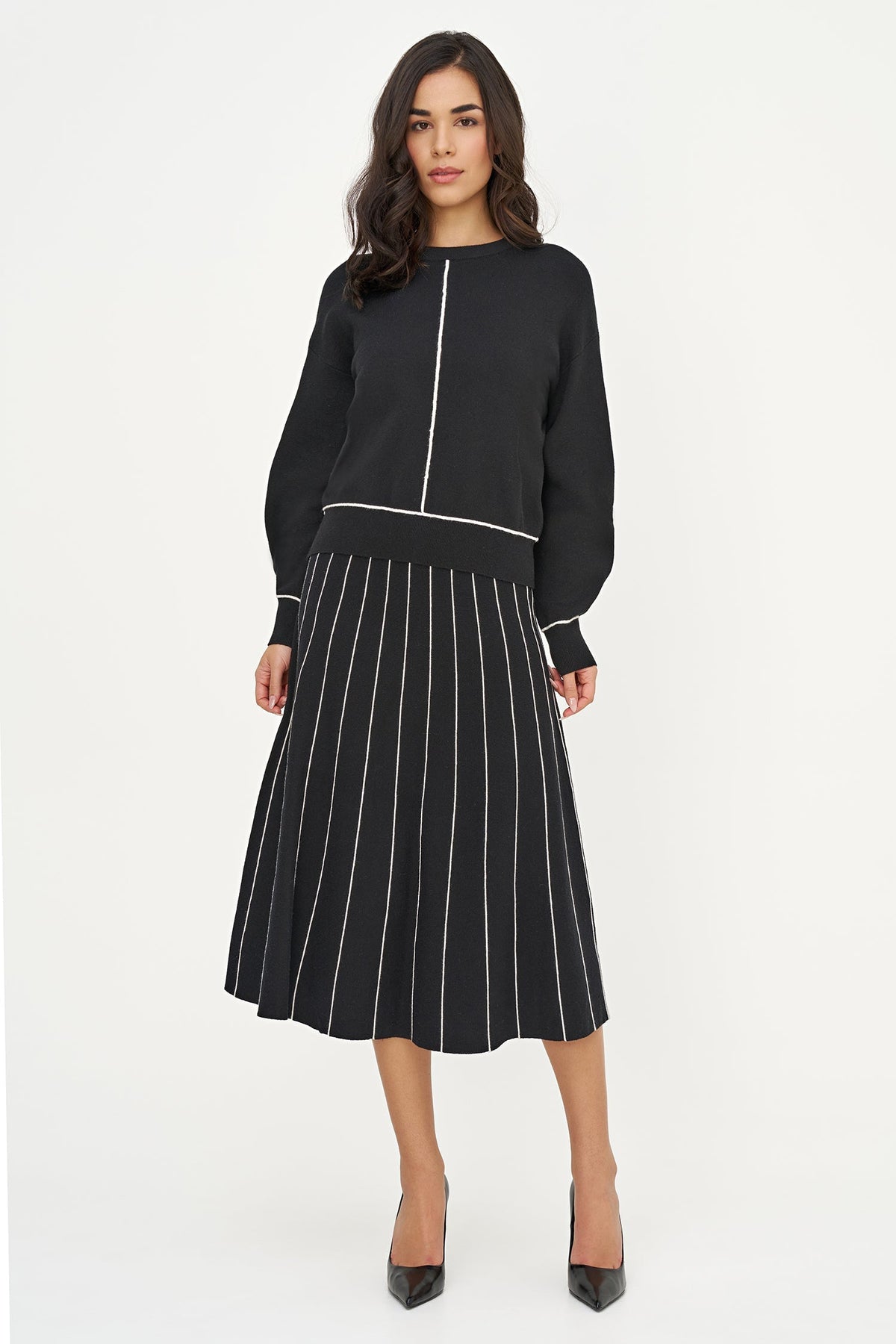 Women's Knit Color-Block Pull-On A-Line Skirt with Piping