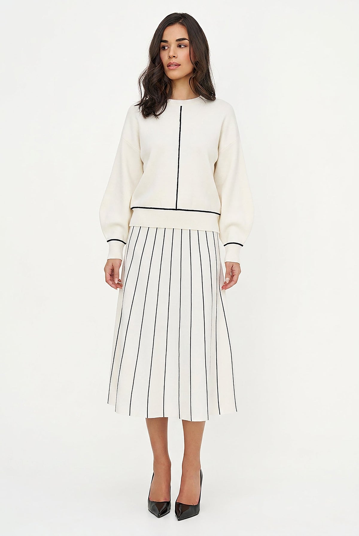 Women's Knit Color-Block Pull-On A-Line Skirt with Piping