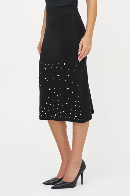 Women's Knit Pull-On Straight Skirt with Pearl Details