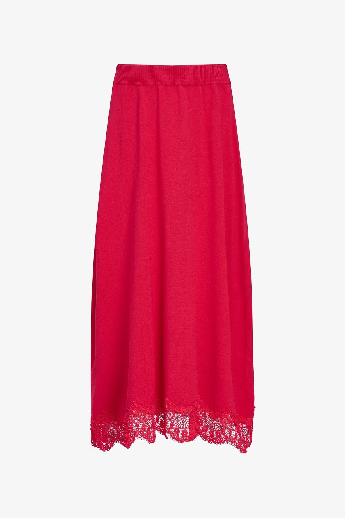Women's Fine Knit Pull-On A-Line Skirt with Lace Trim