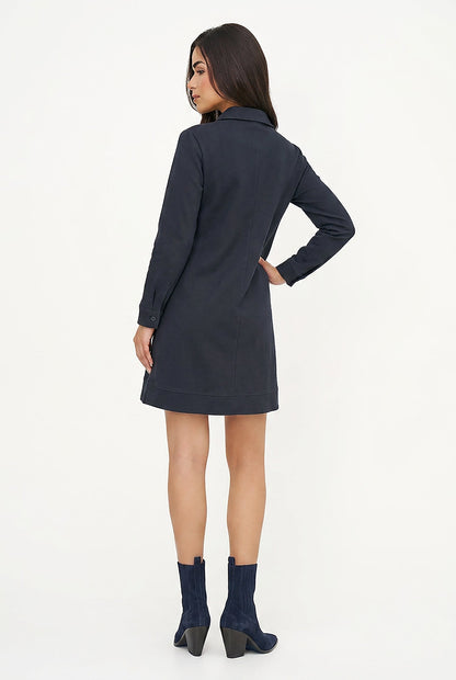 Women's A-Line Dress, Long Sleeves, Partial Button Placket & Pockets