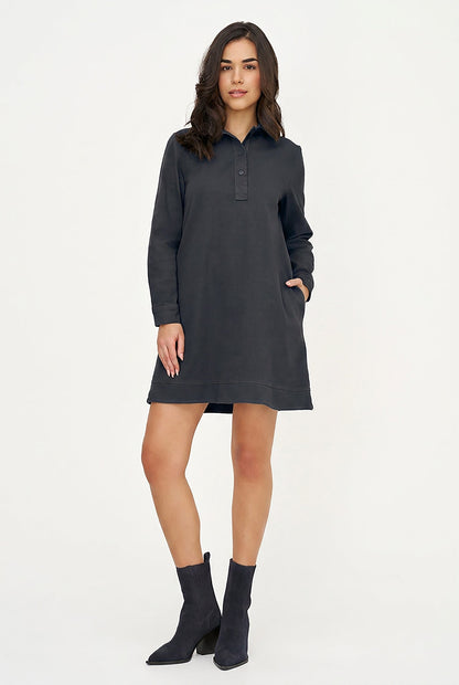 Women's A-Line Dress, Long Sleeves, Partial Button Placket & Pockets