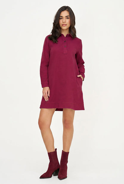 Women's A-Line Dress, Long Sleeves, Partial Button Placket & Pockets